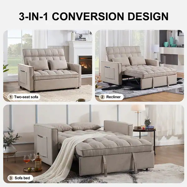 Modern 76.5" Length Pull Out Tufted Convertible Loveseat Upholstery Reclining Sleeper Sofa Bed | Bed Bath & Beyond