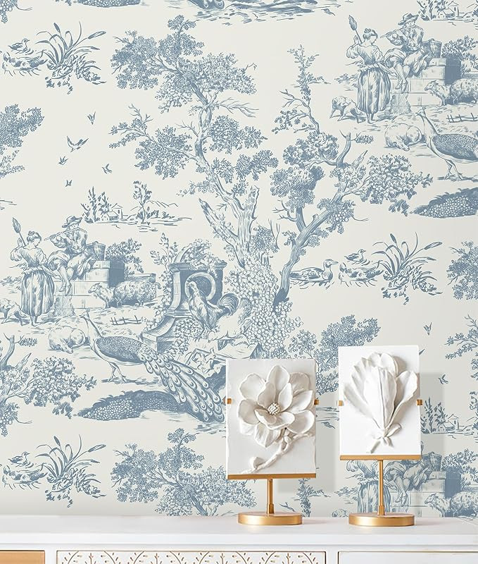 CiCiwind Wallpaper 16In×393.7In Blue and White Wallpaper Removable Self-Adhesive Wallpaper Vinta... | Amazon (US)