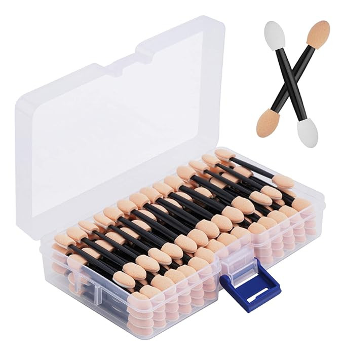 Cuttte 120PCS Disposable Dual Sides Eye Shadow Sponge Applicators with Container, 2.44' Length Ey... | Amazon (US)