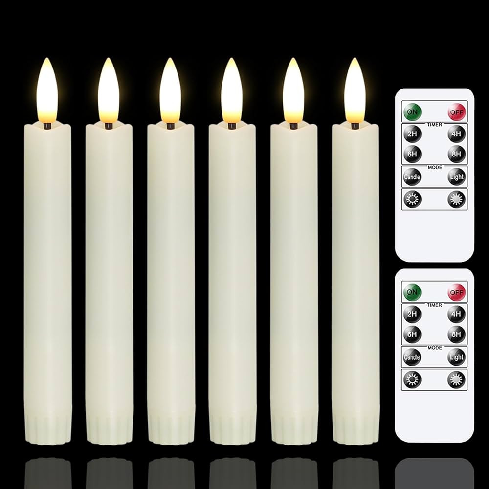 Battery Operated Flameless Taper Candles with Two Remote Timer, 6.4" LED 3D-Wick Window Candles, ... | Amazon (US)