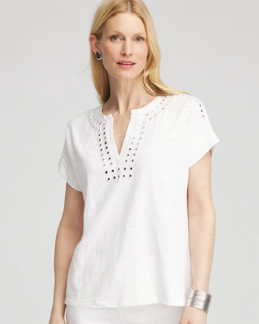 Paillette Trim Cotton Slub Tee | Chico's