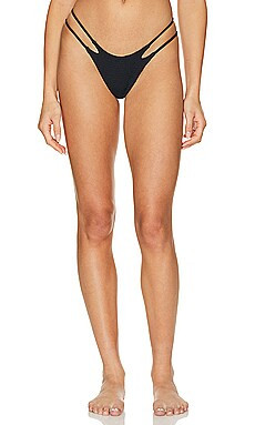 Indah Jovi Skimpy Solid Smocked String Bikini Bottom in Black from Revolve.com | Revolve Clothing (Global)