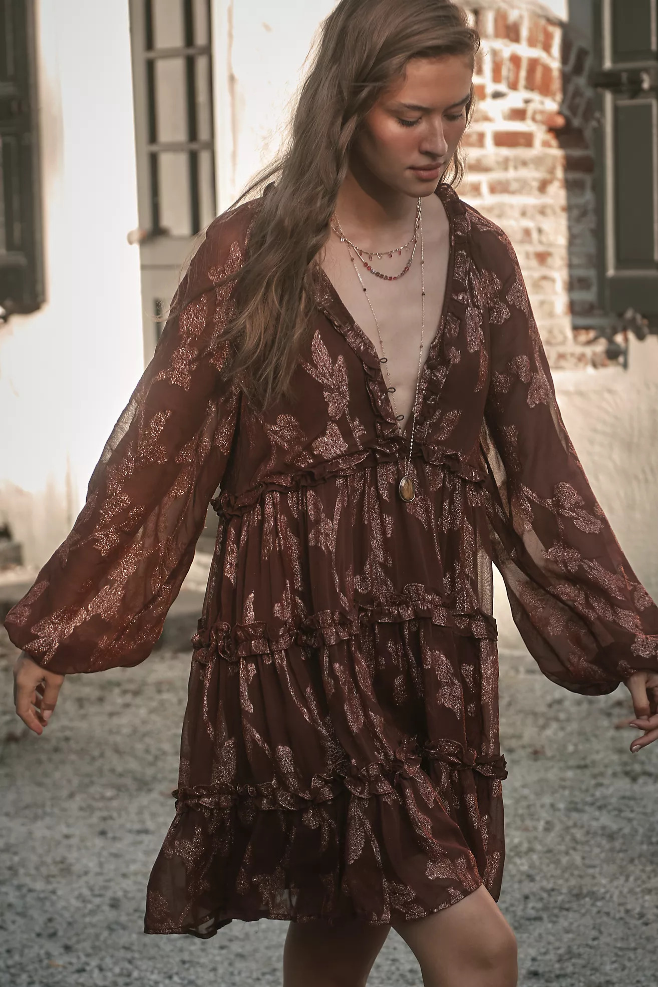 By Anthropologie Long-Sleeve Tiered Mini Dress | Anthropologie (US)