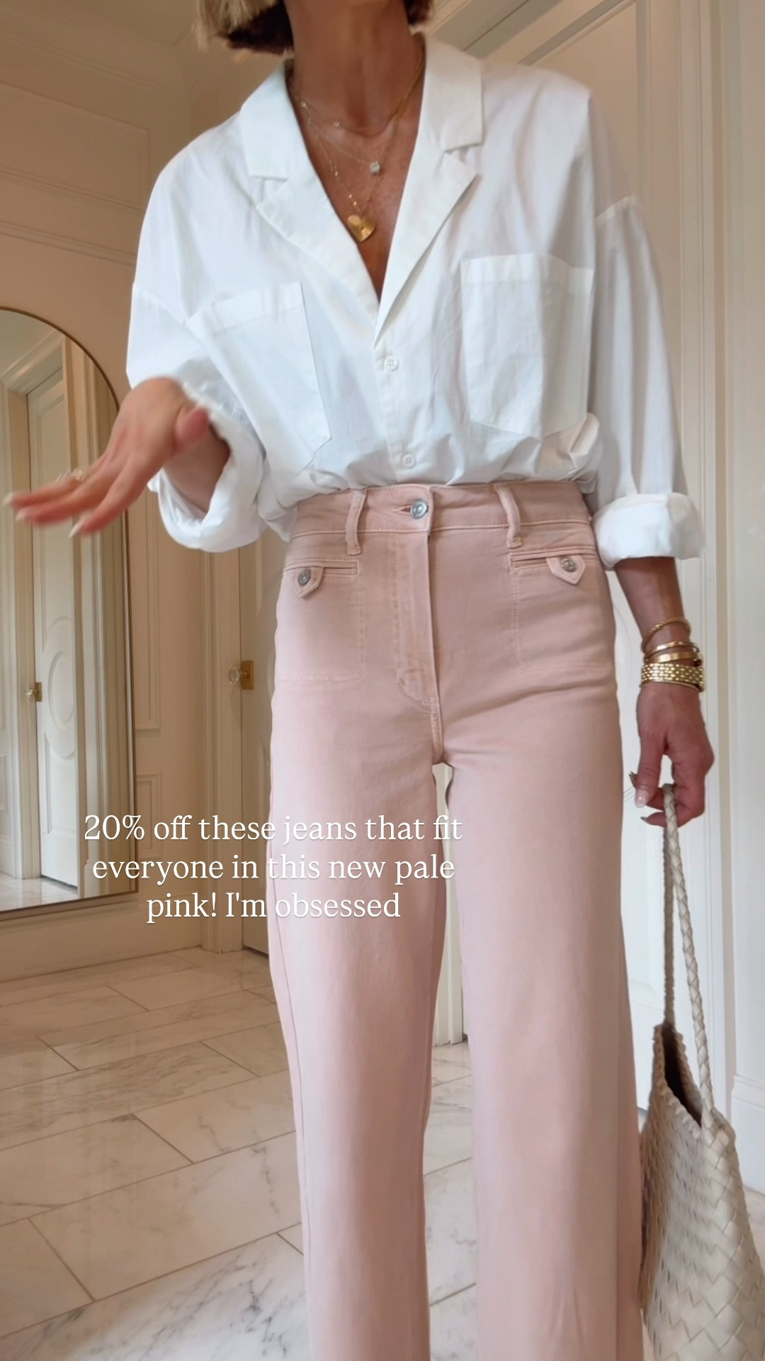 The jeans that fit everybody on sale! This new pale pink wash is so good! Im wearing size 25 and these fit tts. Im 5'7 for
Reference 
Use code BECKY20 for 20% off