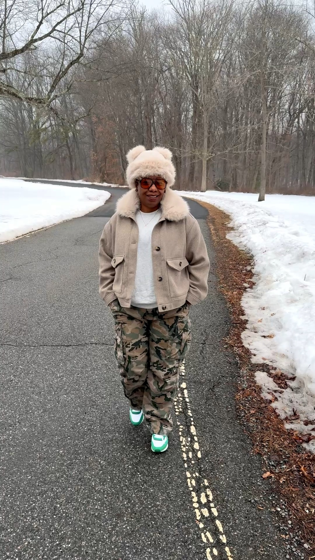 Errand morning uniform.
Camo pants, green sneakers, cozy jacket — and the kitten-ear hat finally made her debut.
If it works for coffee runs and returns, it’s earned a spot in rotation.

#midsizestyle #casualchic #everydayoutfit #over40style #streetcasual #winterlayers #effortlessstyle

#LTKMidsize #LTKootd #LTKOver40