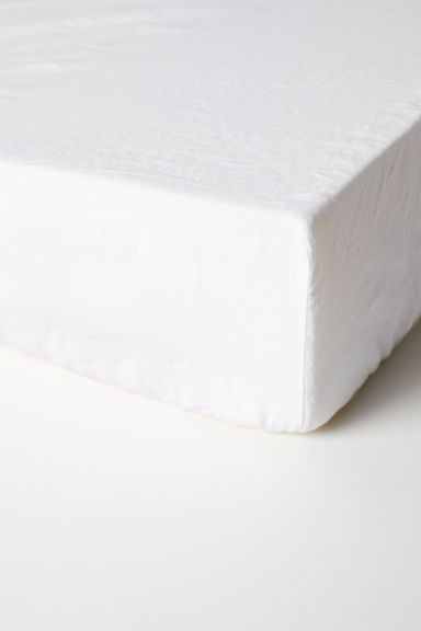 H & M - Washed Linen Fitted Sheet - White | H&M (US + CA)