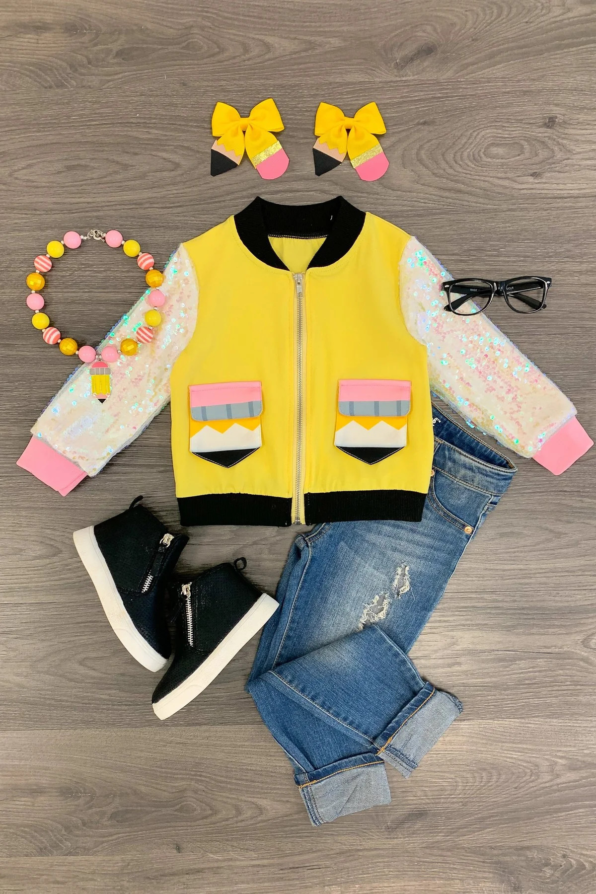 Yellow Pencil Sequin Jacket | Sparkle In Pink