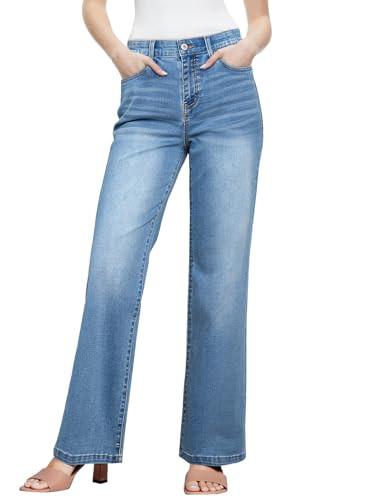 Sidefeel Women's Wide Leg Jeans High Waisted Tummy Control Stretchy Straight Leg Elastic Waist Tr... | Amazon (US)