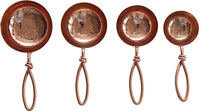 Creative Co-Op Hammered Stainless Steel Leather Tie (Set of 4 Sizes) Scoops, Copper | Amazon (US)