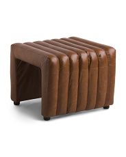 Made In Italy 22in Leather Channel Stitch Ottoman | TJ Maxx