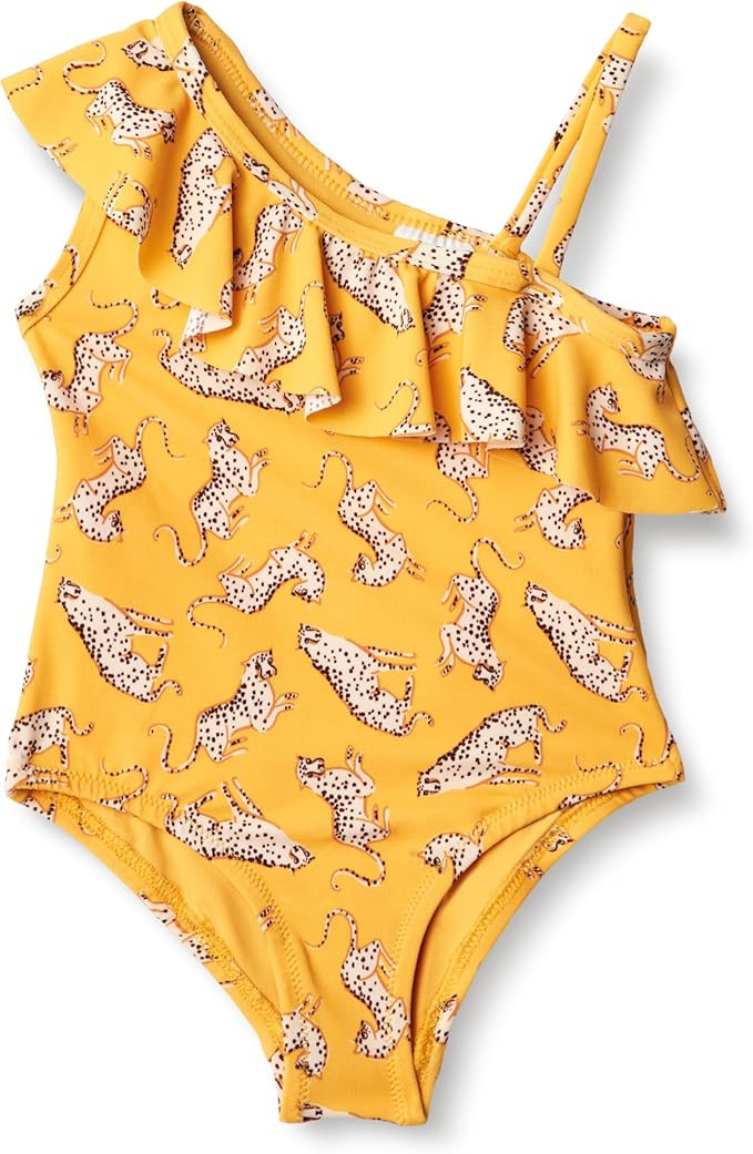 Amazon Essentials Girls and Toddlers' Asymmetric Frill One-Piece Swimsuit | Amazon (US)
