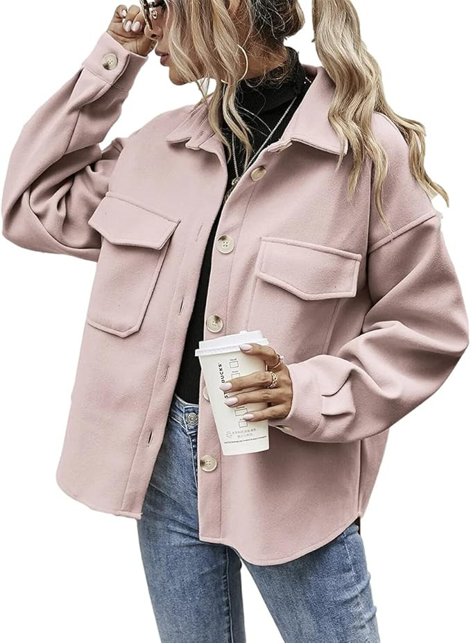 Hongqizo Women Casual Jackets Long Sleeve Button Front Jacket Pocket Solid Shacket Coat Flap High... | Amazon (US)