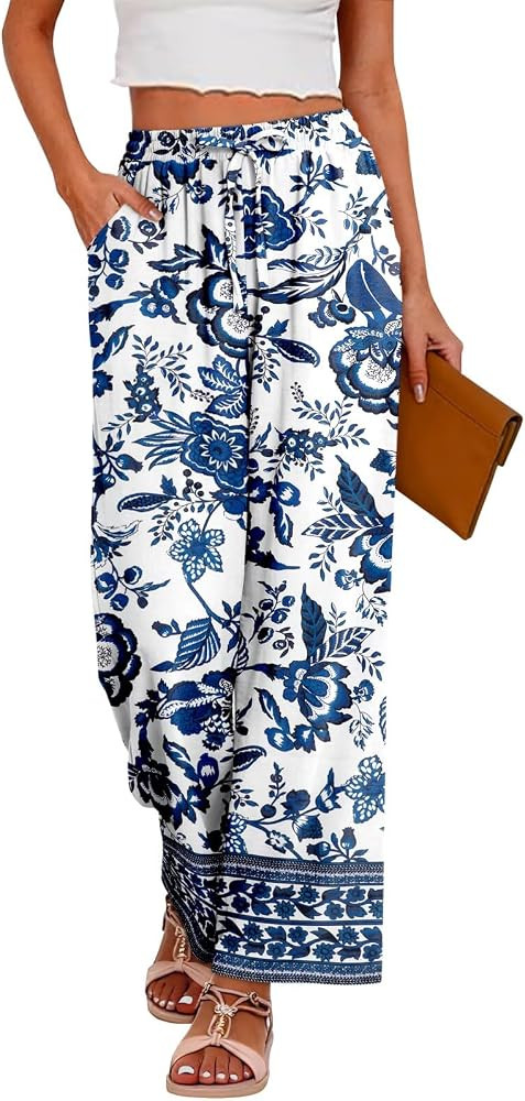 Magritta Palazzo Pants for Women Casual Drawstring High Waisted Lounge Pants Fitted Wide Leg Trou... | Amazon (US)