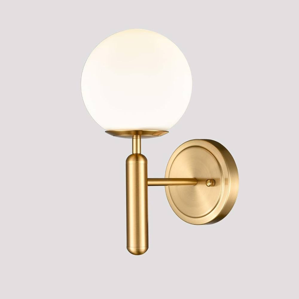 DIRYZON EUL Mid-Century Bedroom Sconce Globe Vanity Wall Light in Brass Finish | Amazon (US)