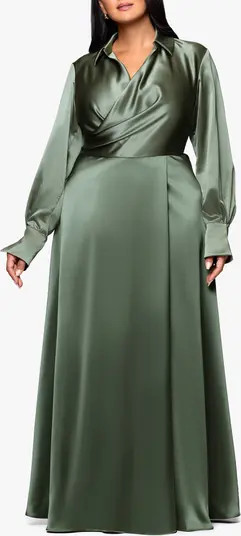 Xscape Evenings Long Sleeve Satin Gown | Nordstrom | Nordstrom