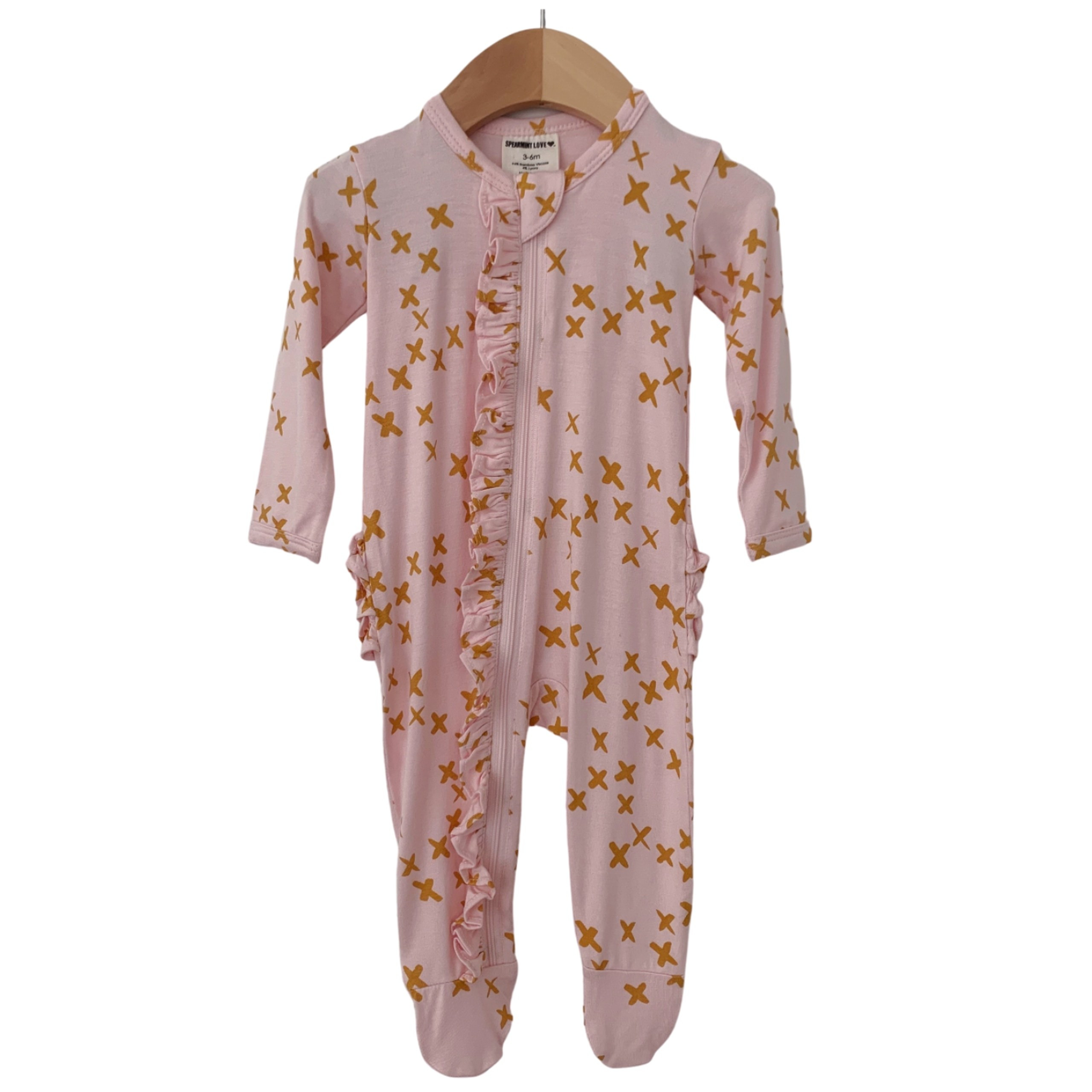 Ruffle Zipper Footie, Pink Kisses | SpearmintLOVE