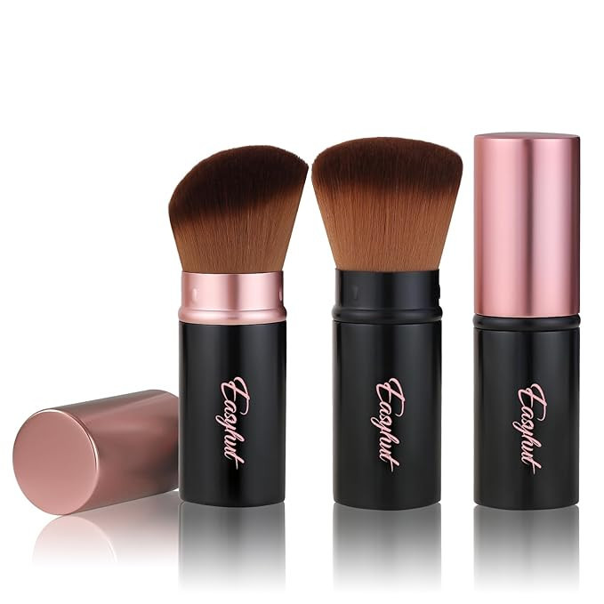 Retractable Kabuki Makeup Brushes 2 Pcs Blush Brushes Set Portable Powder Brushes with Flat and A... | Amazon (US)