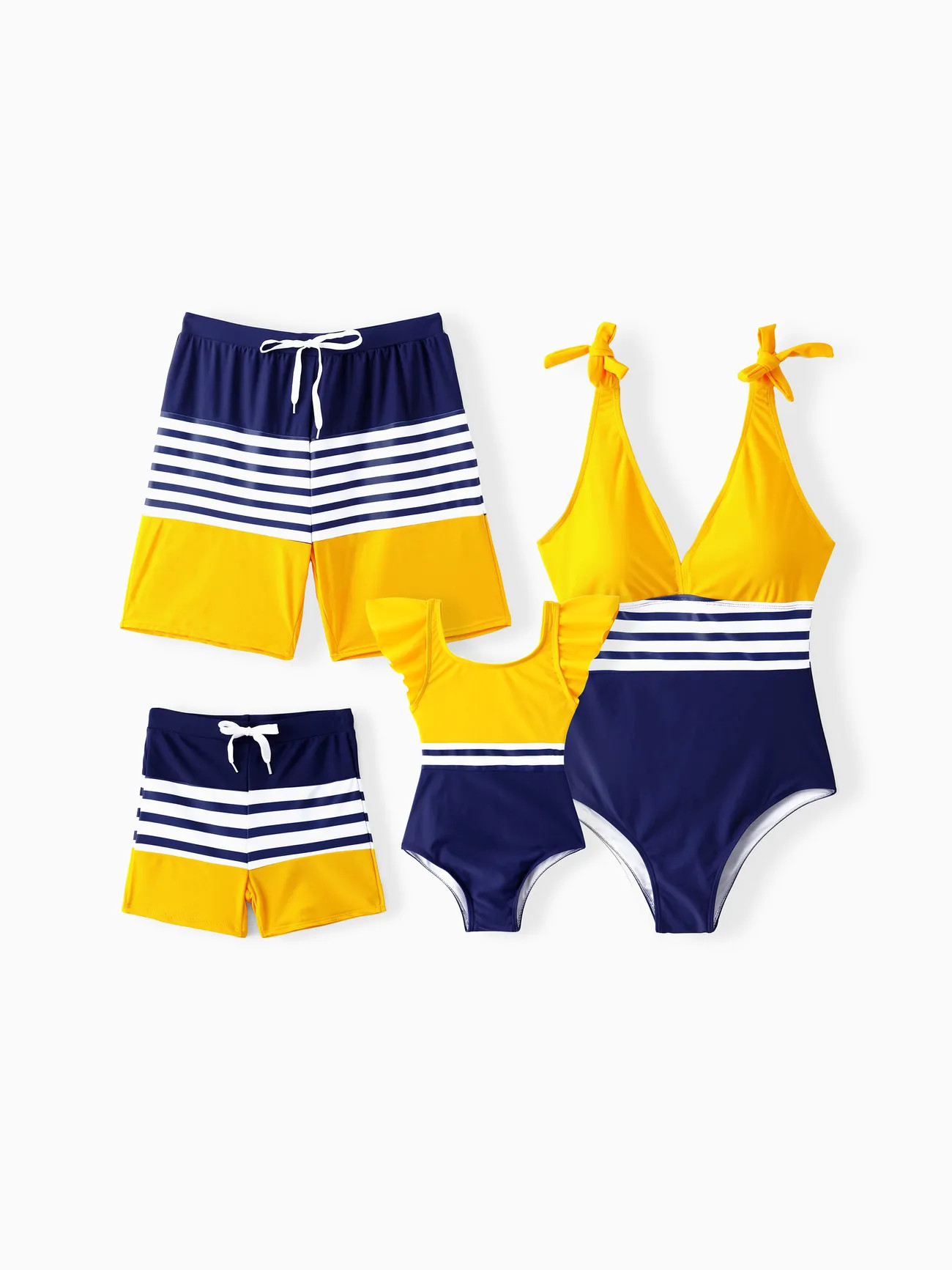 Family Matching Stripe & Colorblock Spliced One Piece Swimsuit or Swim Trunks Shorts | PatPat