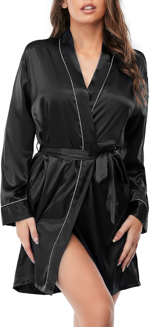 Escalier Women's Silk Robes Satin Kimono Robe Short Silky Bathrobe Bridesmaid Wedding Party Sleep... | Amazon (US)