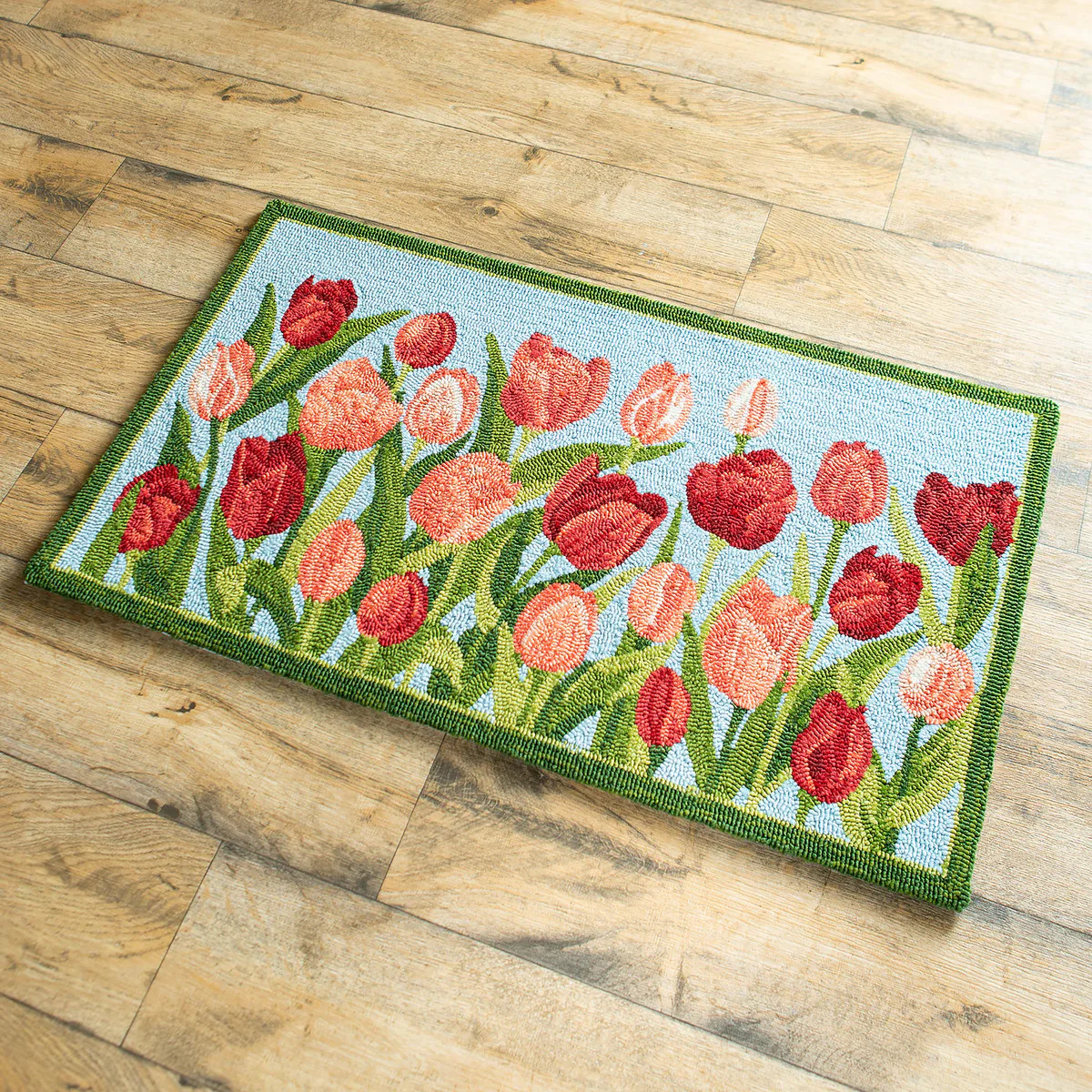 Indoor/Outdoor Pink Tulips Hooked Polypropylene Accent Rug | Plow & Hearth