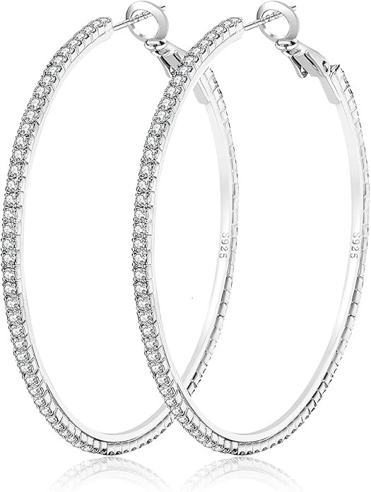 MOROTOLE 14K Gold Rhinestone Hoop Earrings Fashion Thin Big Hoop Earrings Hypoallergenic Gold Hoo... | Amazon (US)