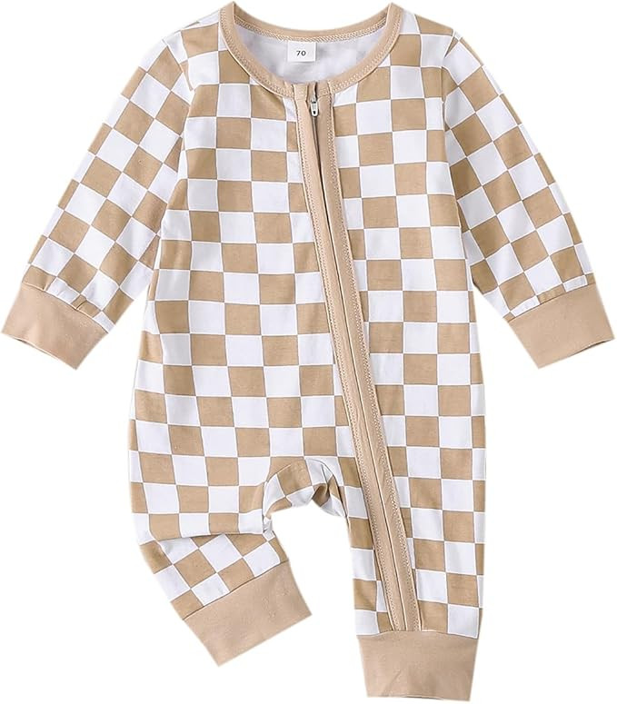 Karuedoo Newborn Baby Boy Girl Clothes Checkered Long Sleeve Zipper Romper Jumpsuit One Piece Bod... | Amazon (US)