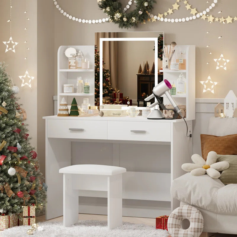 Vanity Set With LED Mirror & Built-in Outlets | Wayfair North America