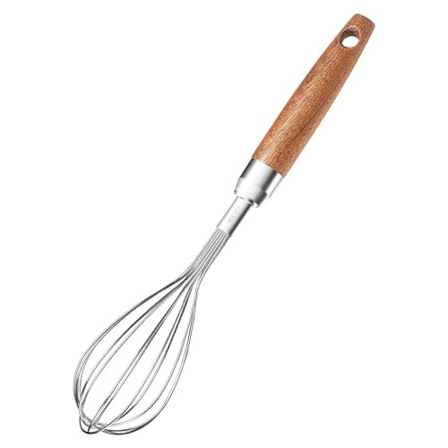 Stainless Steel Wire Whisk for Cooking- Wooden Handle Kitchen Multi Function Non Stick Balloon Whisk Egg Beater for Blending Whisking Beating Frothing Stirring Batters (9"L x 1.8"W) | Amazon (US)