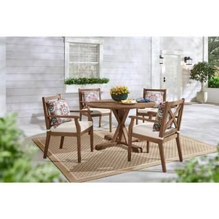 Hampton Bay Ambercrest 5-Piece Wood Outdoor Dinning Set with CushionGuard Almond Tan Cushions S5-... | The Home Depot