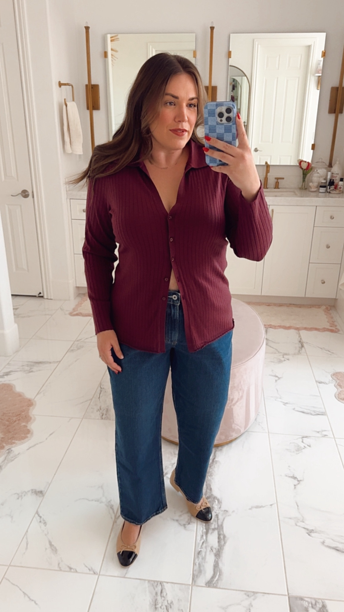 curvy fall outfit! wearing size large in burgundy sweater and size 32 in dark denim (need the 31!) 

#LTKFindsUnder100 #LTKMidsize #LTKSeasonal
