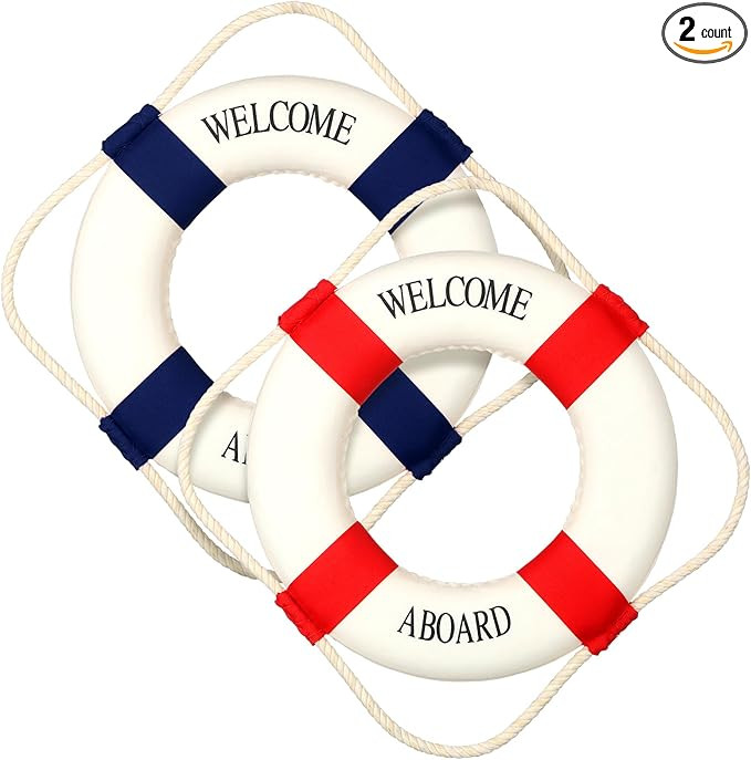 2 Pcs Lifebuoy Wall Hanging Decor Large Life Preserver Ring Decorative Welcome Aboard Mediterrane... | Amazon (US)