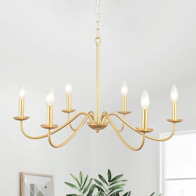 ADSENSTY Gold Chandelier 6-Light Modern Farmhouse Chandelier Light Fixture, Adjustable Height Can... | Amazon (US)