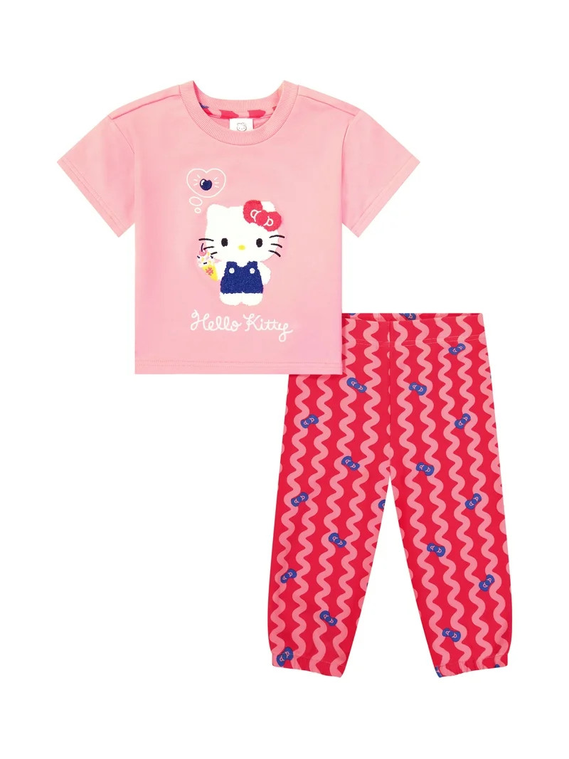 Hello Kitty Baby Girl Viscose French Terry Pant Set, Sizes 0-24 Months | Walmart (US)