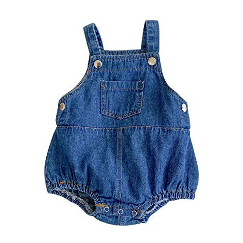 HOOLCHEAN Baby Boy or Girl Denim Bodysuit with Straps Infant Cotton Jeans Romper (Blue, 66: 0-3 Months) | Amazon (US)