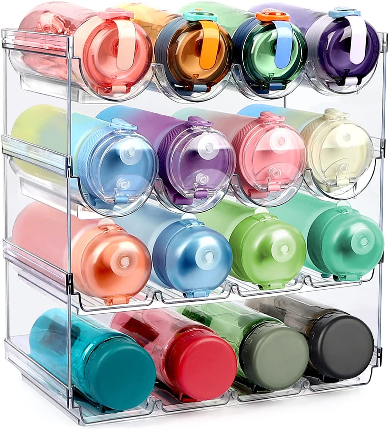 Water Bottle Organizer For Cabinet,4 Pack Plastic Clear Stackable Bottle Holder Storage,Pantry Or... | Amazon (US)
