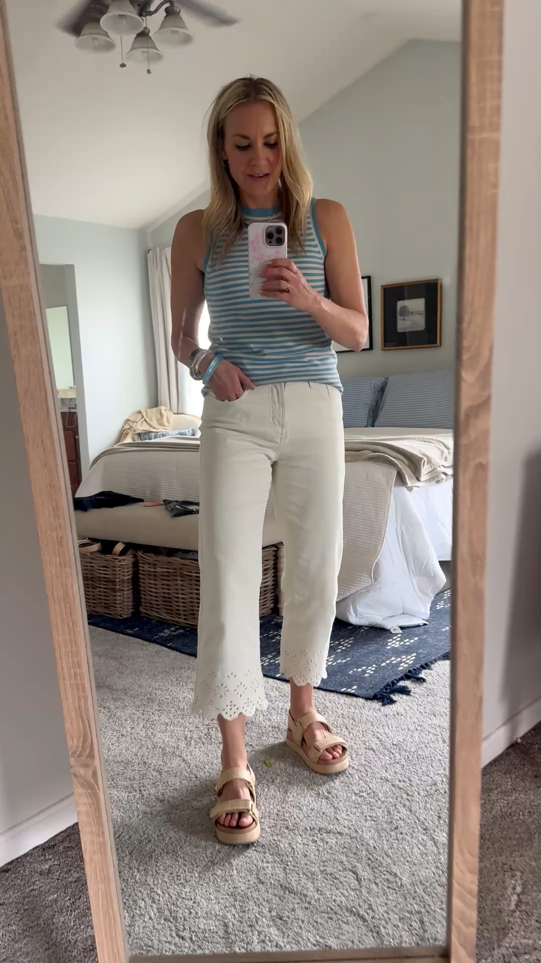 These scalloped crops with the eyelet detail are so great for spring! 🩵

#LTKootd #LTKTall #LTKOver40