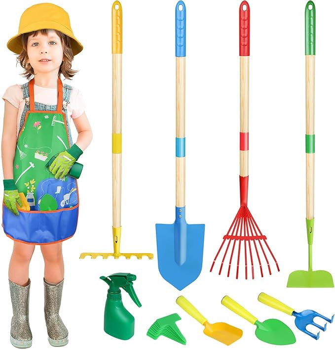 Magic4U Kids Gardening Tools Set, 22 Pcs Metal Garden Tools Toys for Kids with Apron, Gloves, Woo... | Amazon (US)
