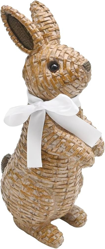 Rattan Effect Resin Stand Bunny Easter Decor, Brown Table Rabbit Easter Decoration, Spring Bunnie... | Amazon (US)