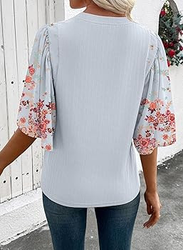 EVALESS 3/4 Length Sleeve Womens Tops Dressy Casual Blouses Floral Print Crewneck Patchwork Shirt... | Amazon (US)