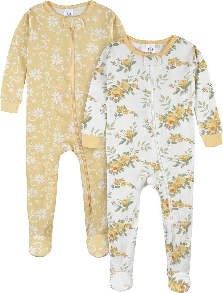 Gerber Baby Girls' 2-Pack Footed Pajamas | Amazon (US)
