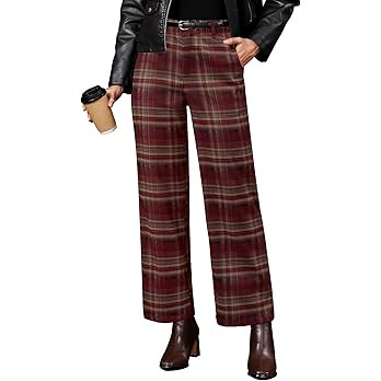 GRAPENT Plaid Pants for Women Wide Leg High Waisted Tartan Work Business Casual Elastic Waist Tro... | Amazon (US)