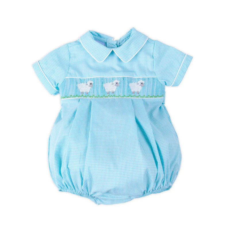 Baby Lamb Smocked Mint Gingham Collared Bubble | Classic Whimsy