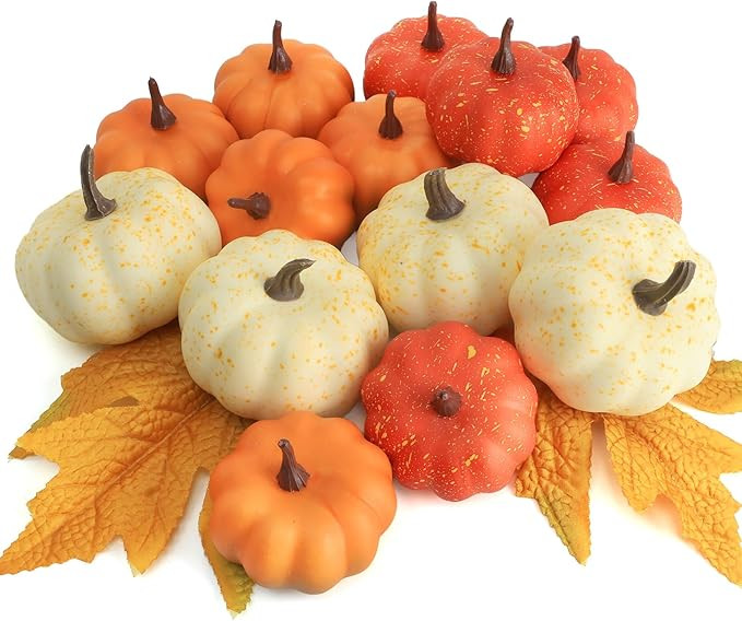 16PCS Realistic Mini Pumpkin Decor,Fall Decor with Pumpkins Maple Leaves, Artificial Pumpkin Deco... | Amazon (US)