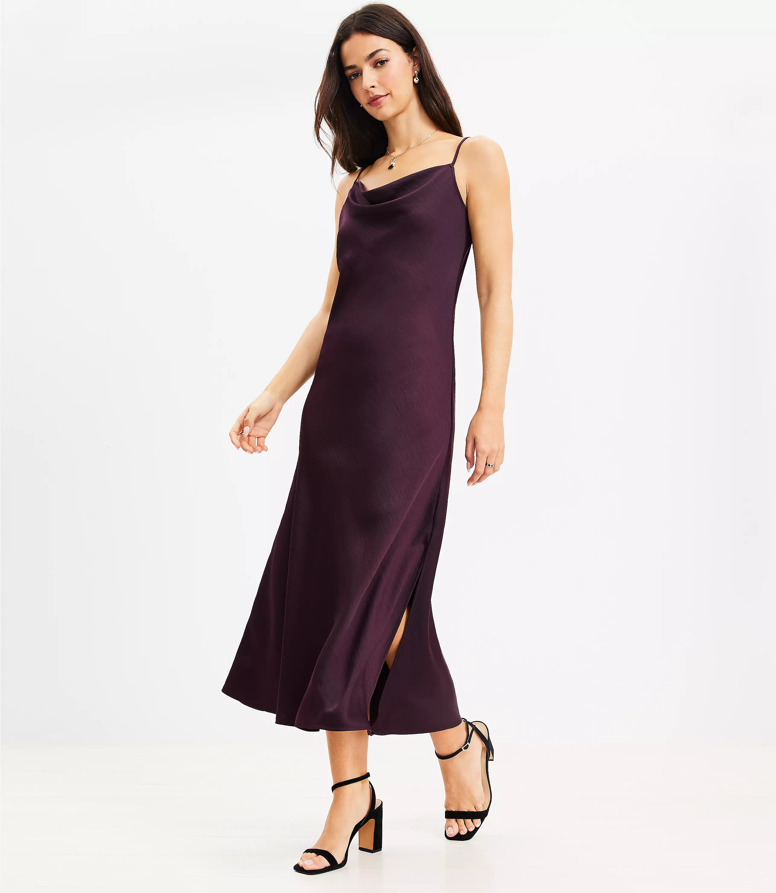 Satin Cowl Midi Slip Dress | LOFT