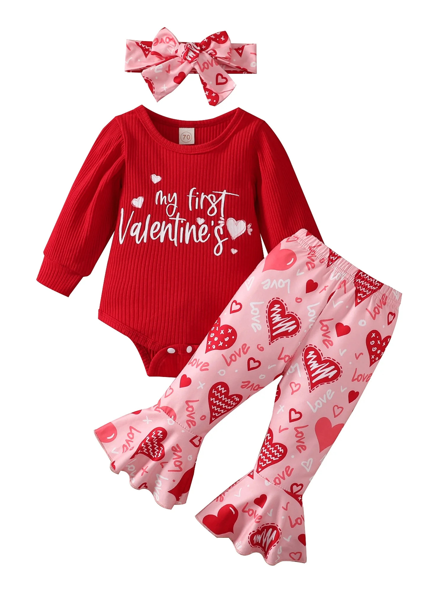 Kids Baby Girls Valentine's Day Outfits Set Long Sleeve Letters Print Romper with Heart Print Pan... | Walmart (US)