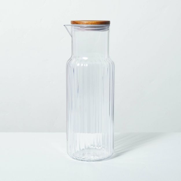 40oz Ribbed Plastic Beverage Carafe with Wood Lid - Hearth & Hand™ with Magnolia | Target