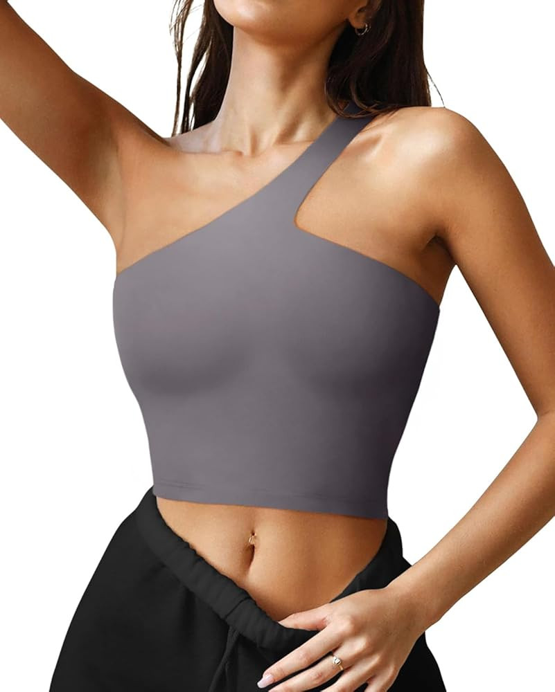LASLULU Womens Sexy One Shoulder Sports Bra Sleeveless Workout Yoga Bra Backless Summer Crop Tank... | Amazon (US)