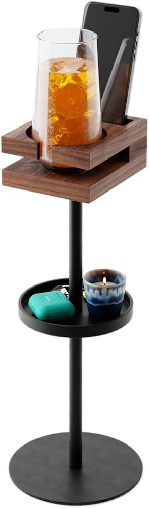 Drink Table for Small Spaces - Slim Pedestal Side Table with Real Wood Top & Stable Base for Coff... | Amazon (US)
