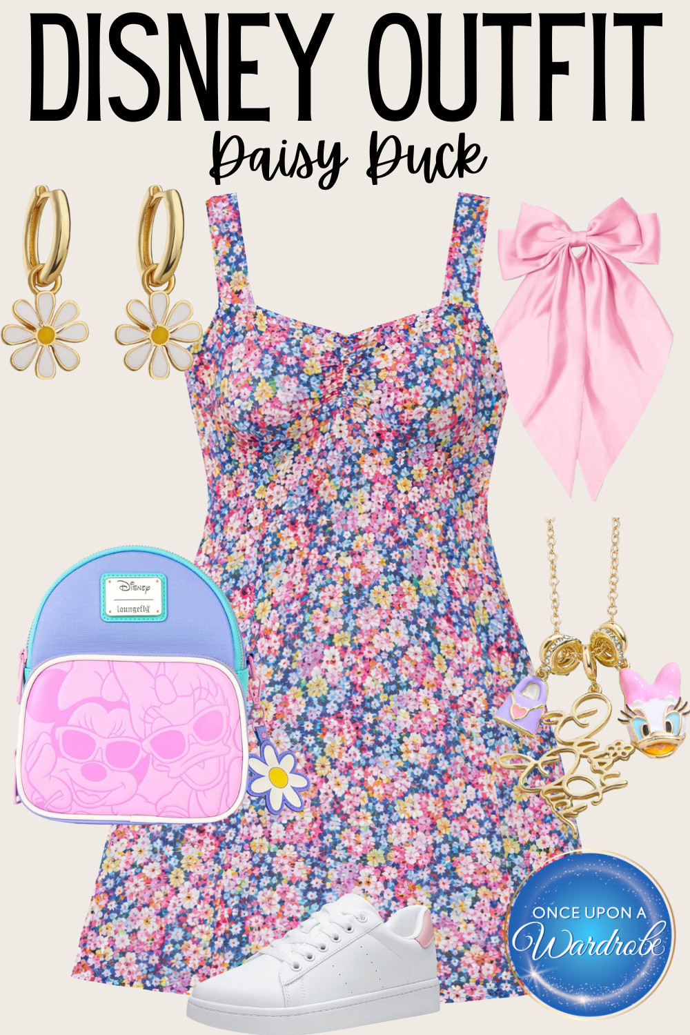 Such a fun Disney spring and summer outfit that feels perfect for a day around Epcot 🌸 This floral dress is lightweight, colorful, and easy to wear in the Florida heat—exactly what you want for long park days. The mix of pinks, blues, and yellows gives subtle Daisy Duck vibes without being too literal, so it still feels like a wearable everyday Disney outfit.

Paired with comfy white sneakers for walking World Showcase, plus a Loungefly mini backpack to hold all your park essentials, this look is both cute and practical. The daisy earrings and soft pink bow bring everything together for a polished but effortless park outfit.

If you’re planning Disney spring outfits or summer Disney outfits for Epcot, this is one of those easy go-to looks you’ll keep reaching for—comfortable, breathable, and perfect for photos 🌼 

 #LTKSaleAlert #LTKTravel
