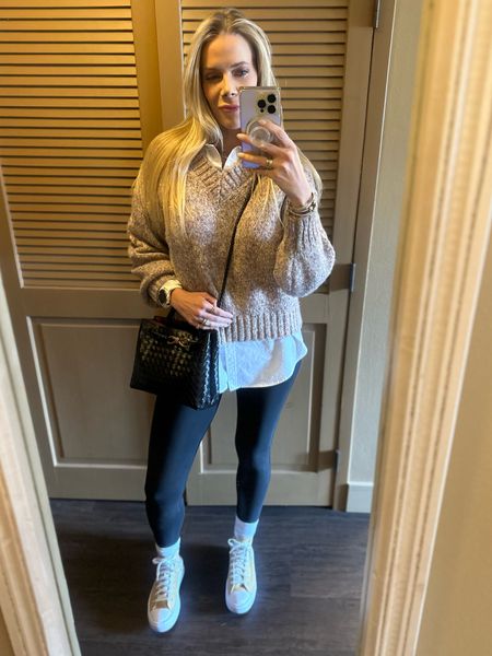 The perfect outfit for shopping, touring or buzzing around town. 
A must have is comfy shoes, faux leather leggings and a crossbody bag. All are linked here. I linked the sweater twice at two different stores because sizes are limited but this is a sweater you will own for years. 

#LTKstyletip #LTKover40 #LTKtravel